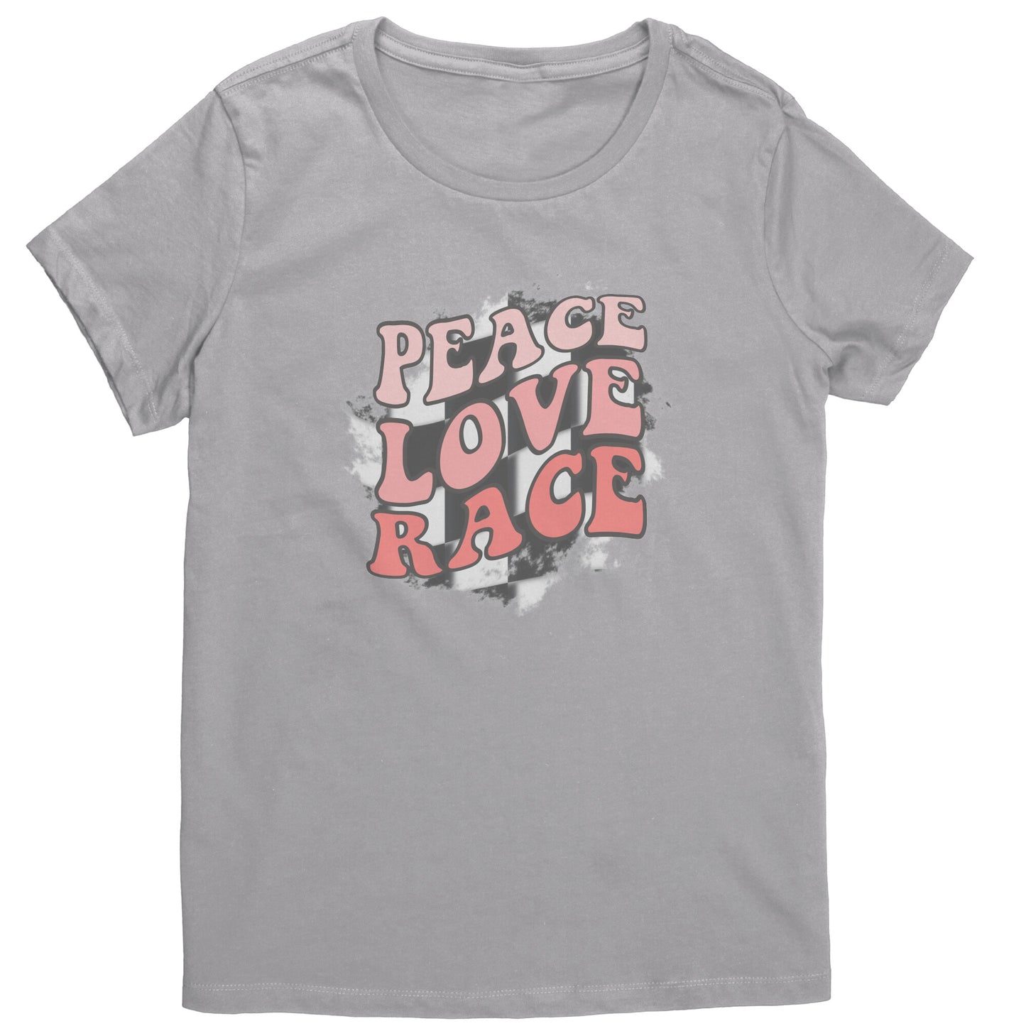 Peace Love Race Distressed Checkered Flag T-Shirt