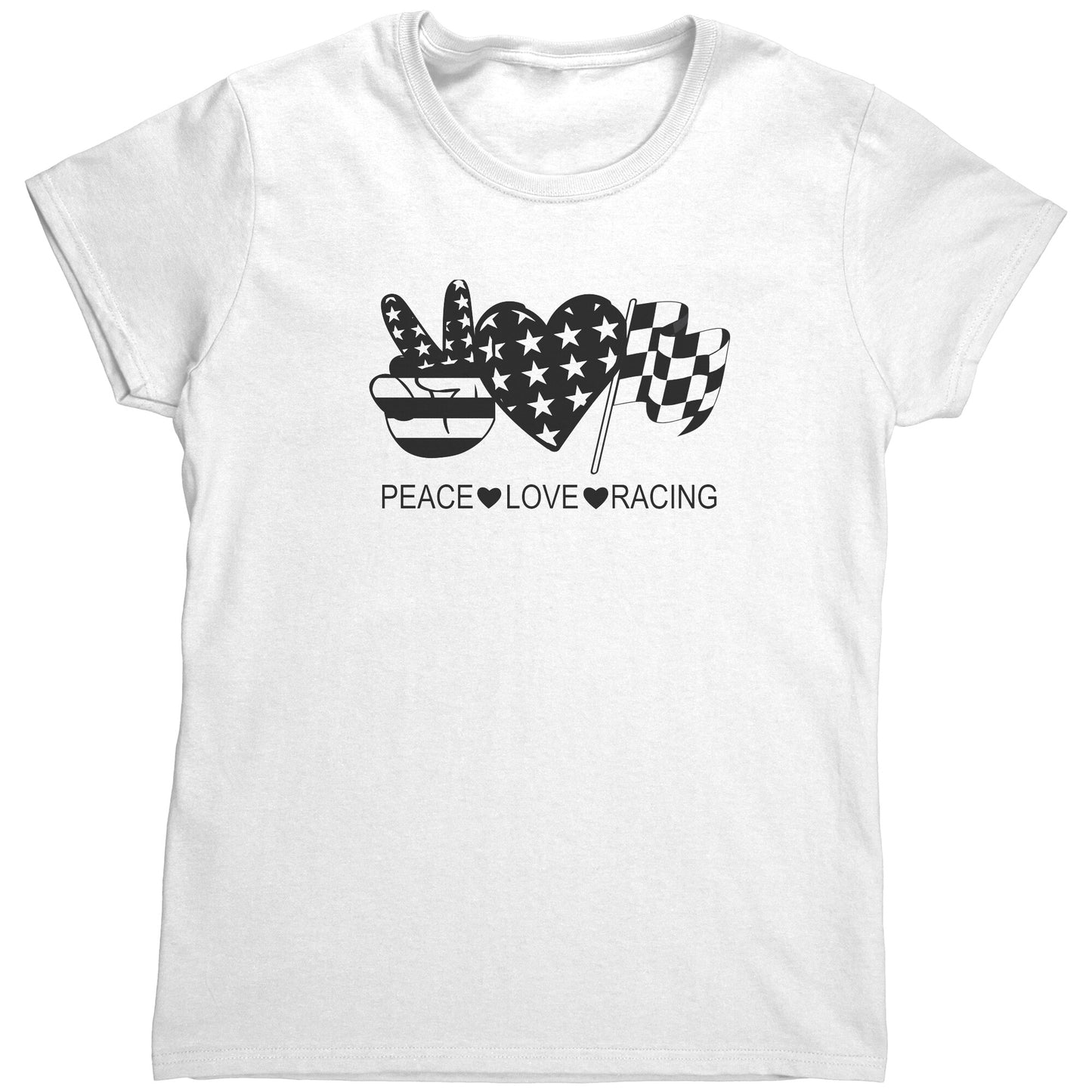 Peace Love Racing US FLAG Checkered Flag Women's T-Shirt
