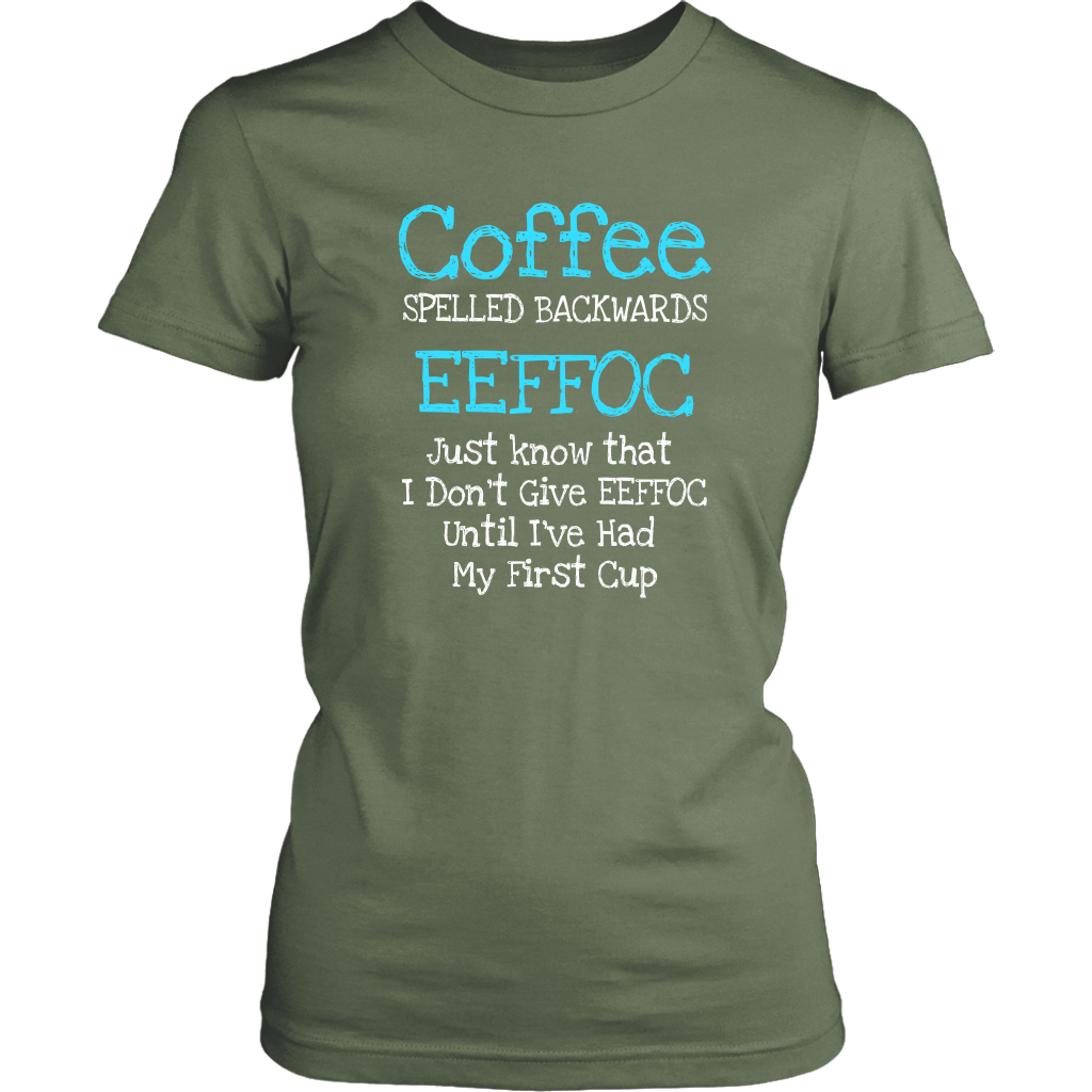 Coffee Spelled Backwards EEFFOC T-Shirts  (BLUE) - Turn Left T-Shirts Racewear