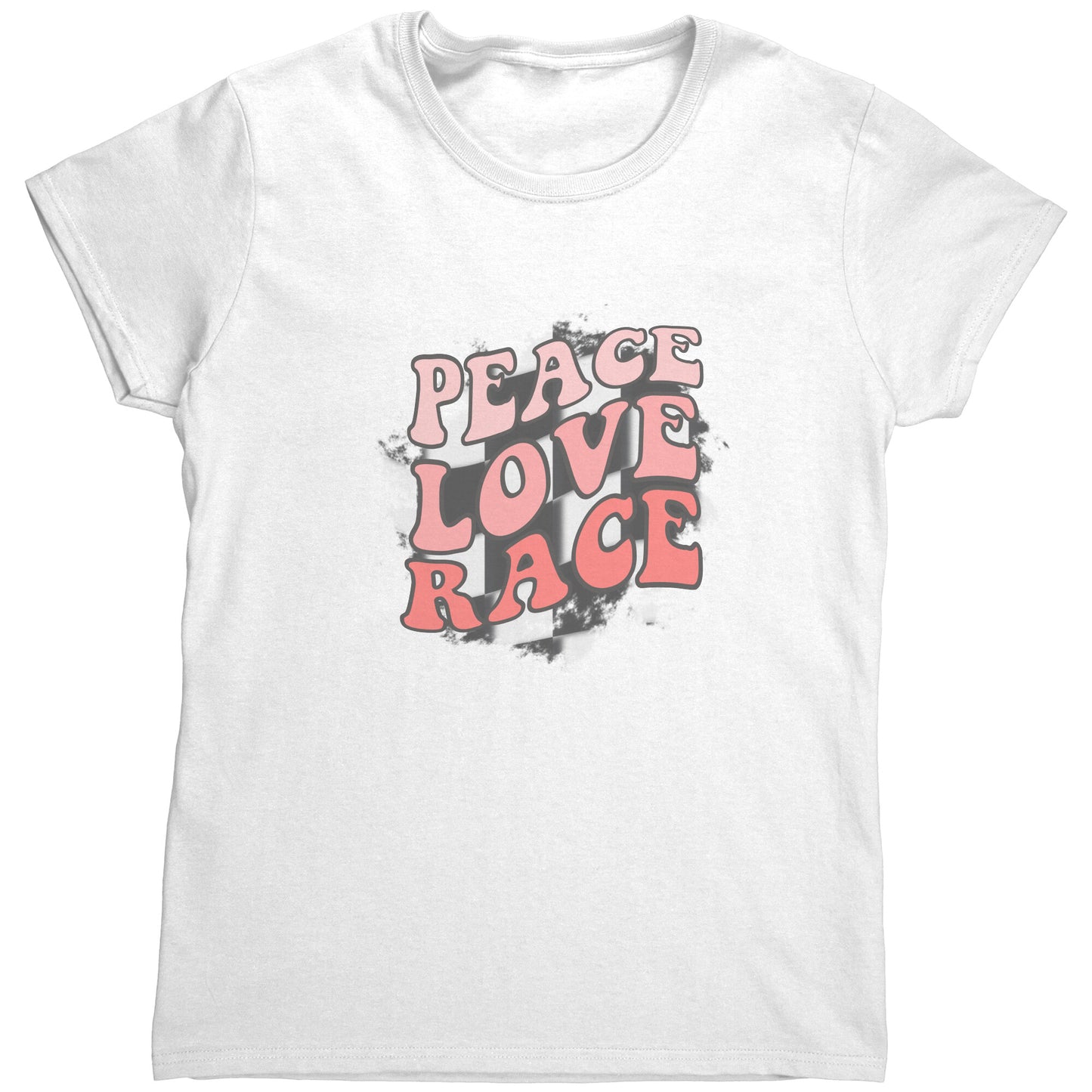 Retro Hippy Peace Love Race Checkered Flag Women's T-Shirt
