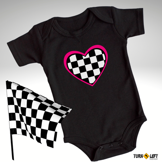 pink heart checkered flag racing bay gifts. 