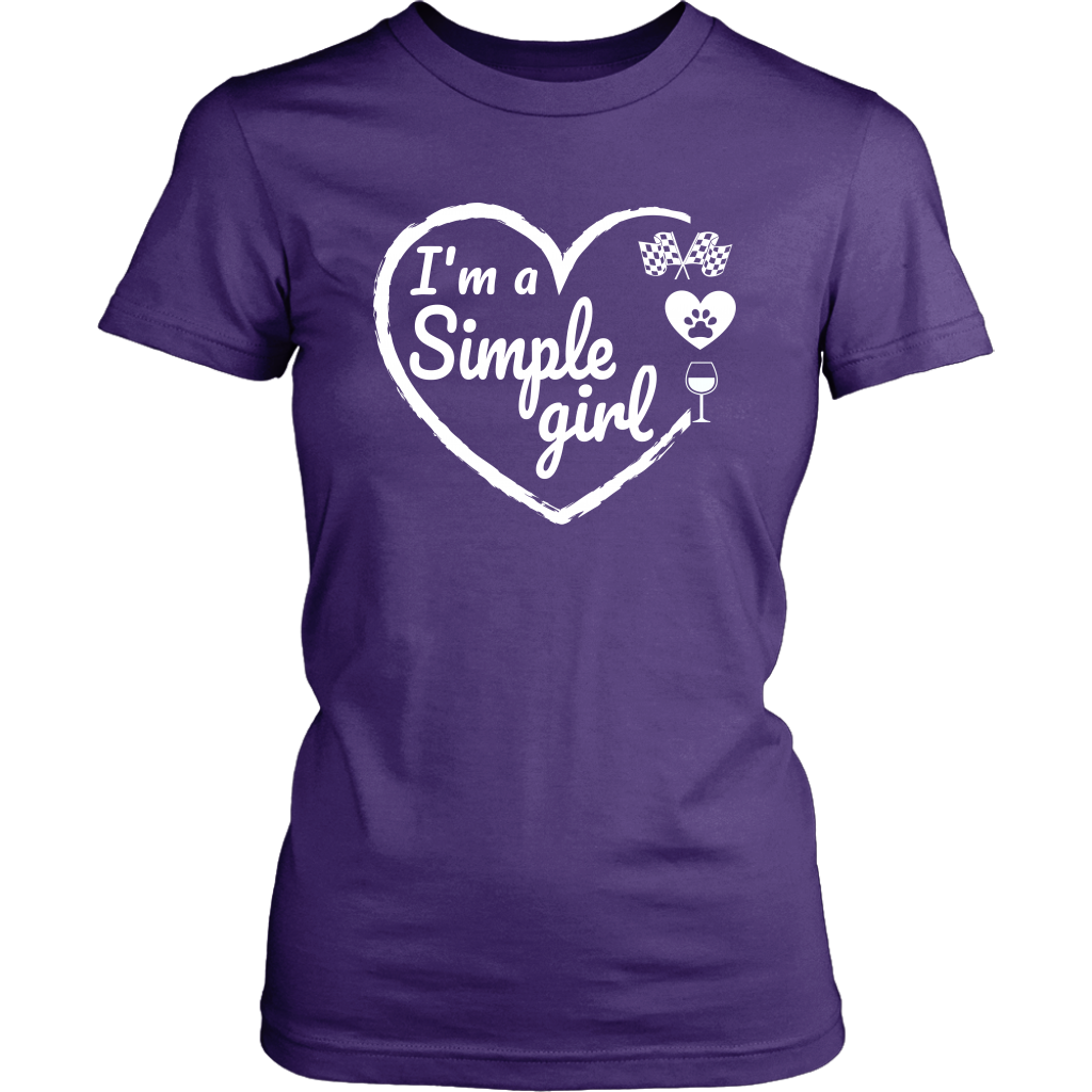 I'm A Simple Girl Checkered Flag Pets and WIne T-Shirt - Turn Left T-Shirts Racewear