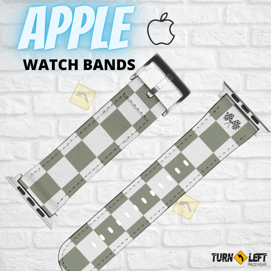 Race Car Checkered flag apple watch bands. Army Green Checkered flag racing graphic watch bands. 