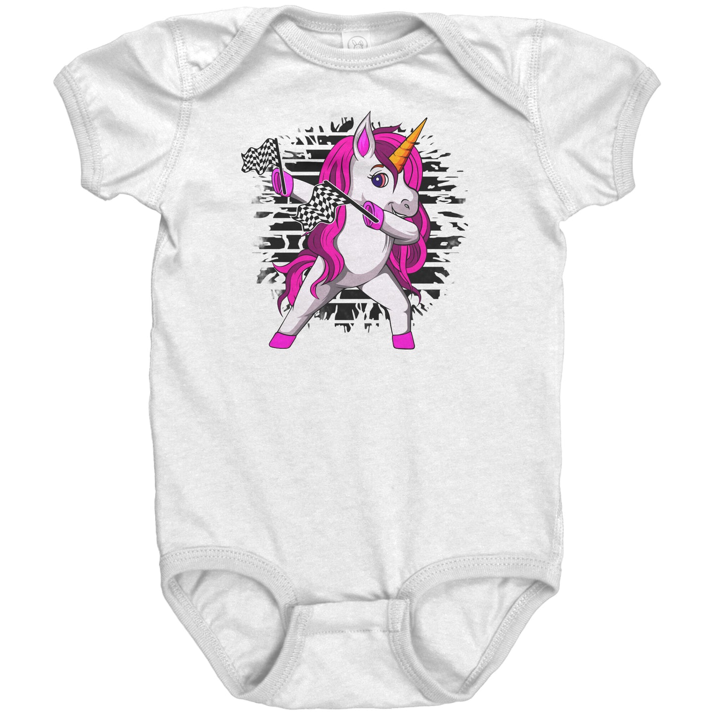 Unicorn Checkered Flag Snap Infant Bodysuit