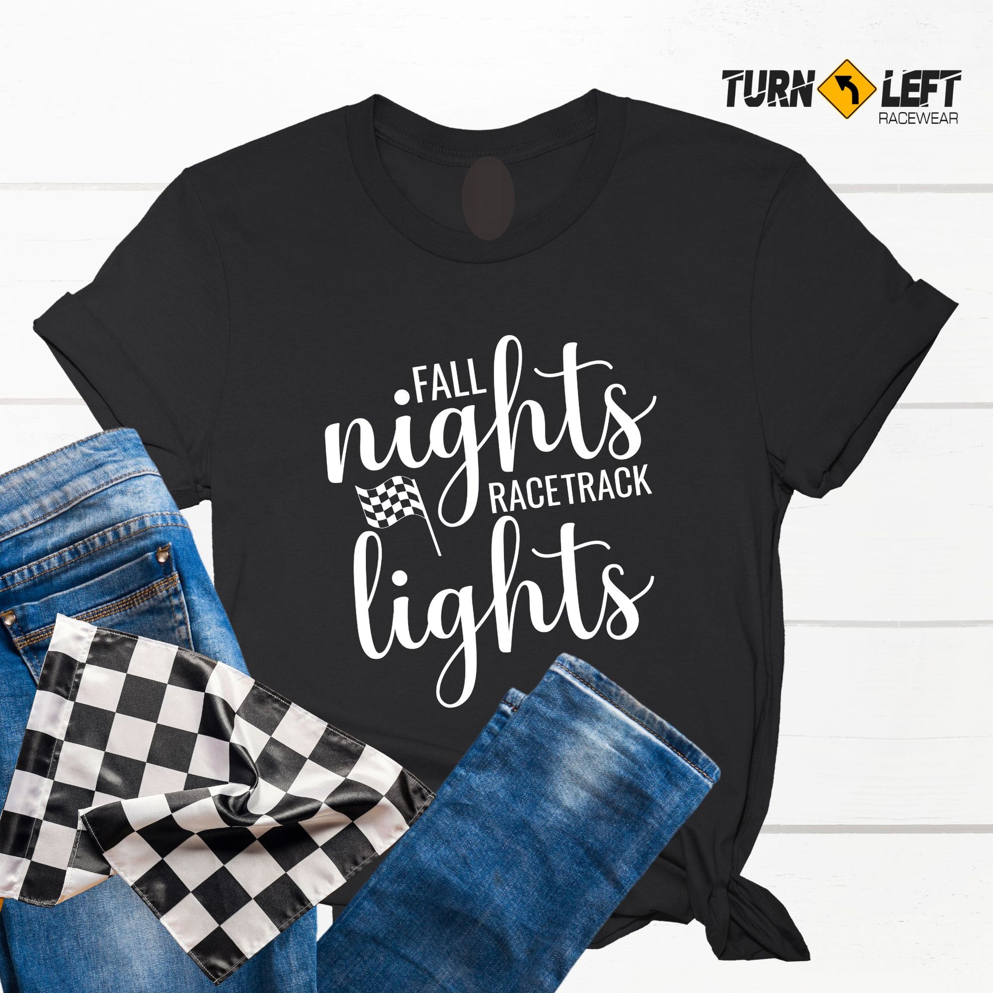 Womens racing quote t-shirts. Fall Nights Racetrack Lights . Dirt Track Racing Shirts for Women, Drag Racing t-shirts. Racing sayings. 