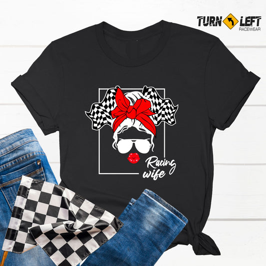 Messy Bun Racing Wife Red Bow Lipstick T-Shirt