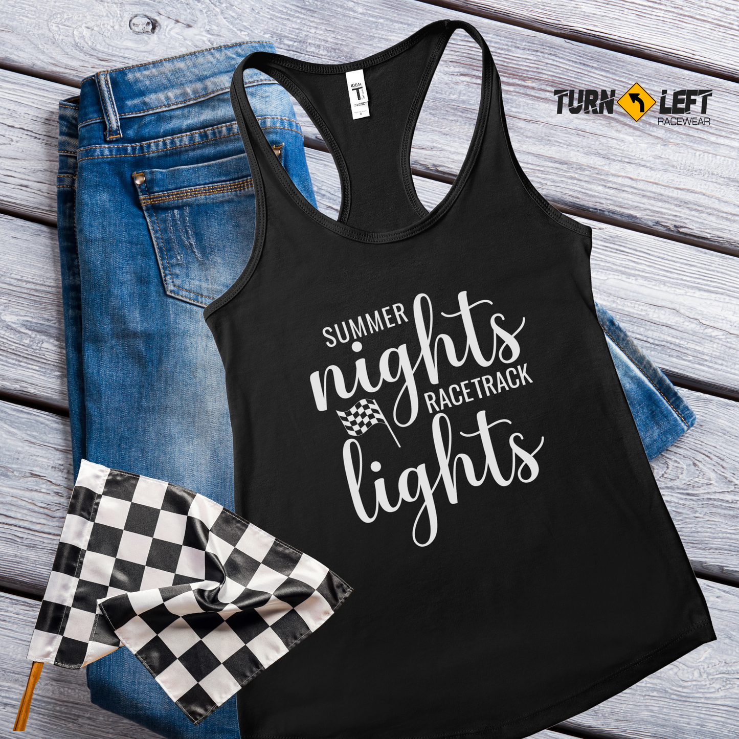 Women's dirt track racing tank tops. Race wife shirts, racing fan race gear for women. Summer nights racetrack lights. Racing quote shirts, racing saying shirts for women.
