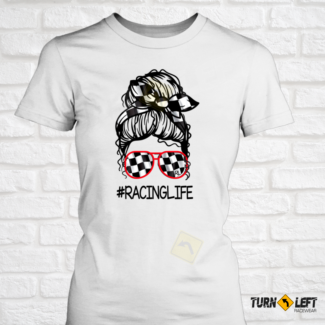 Messy Bun Racing T-Shirts Dirt Track Racing T-shirts for Women Race Life Collection.