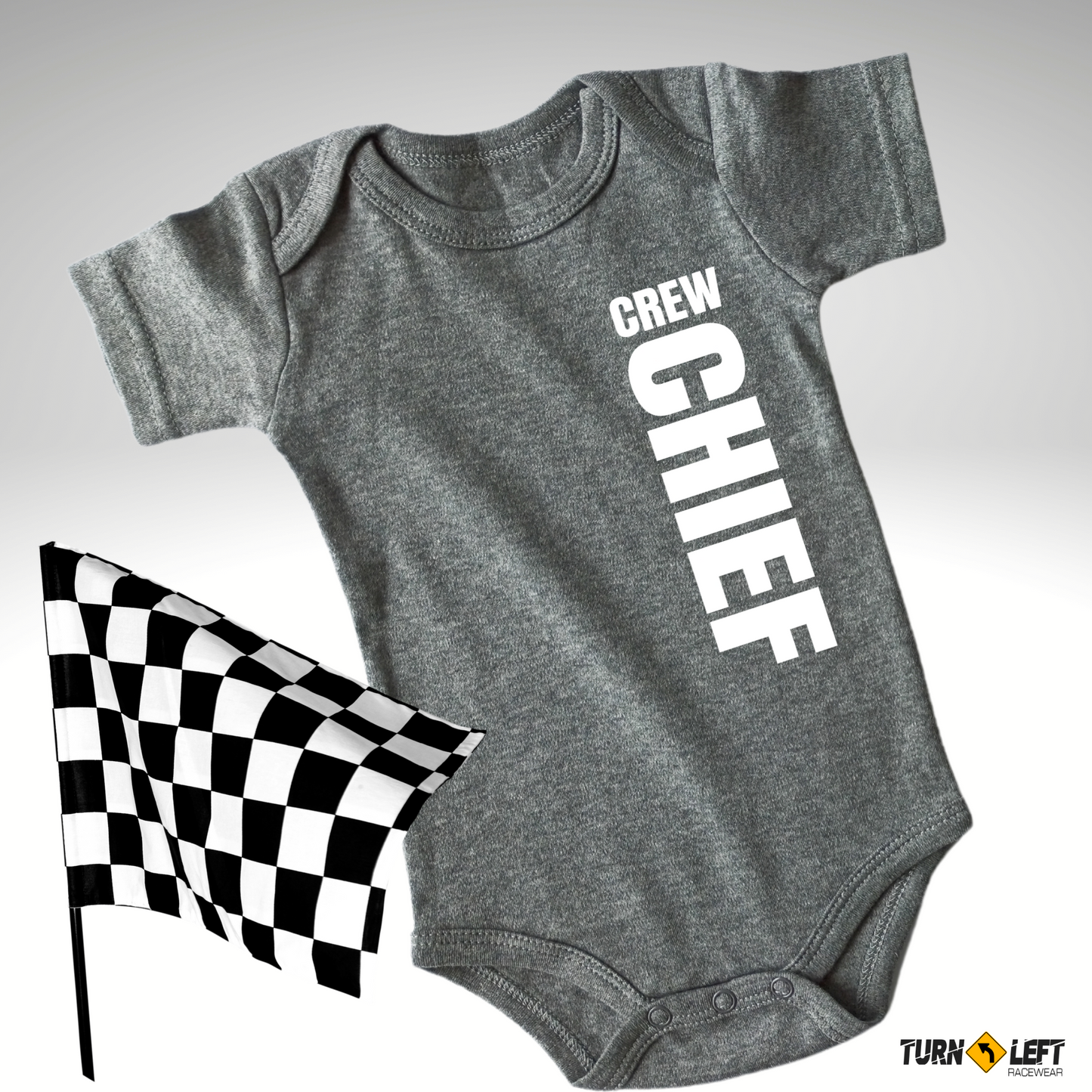 Baby Racing snap bodysuit. Racing Gifts Newborn To 12 months Crew Chief. Baby racing gifts