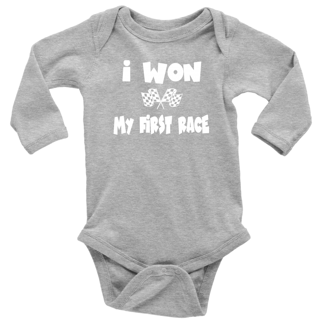 I Won My First Race Long Sleeve Onesie - Turn Left T-Shirts Racewear