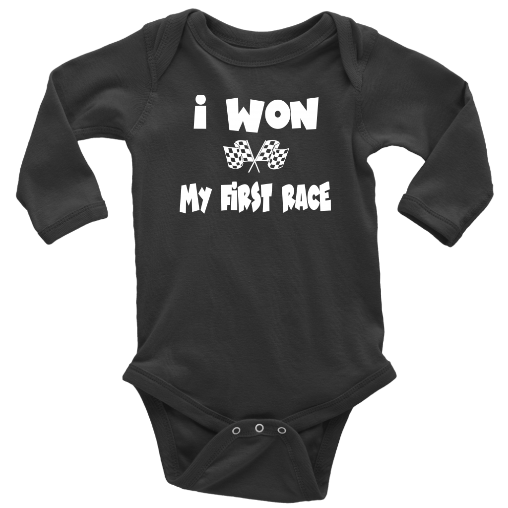 I Won My First Race Long Sleeve Onesie - Turn Left T-Shirts Racewear